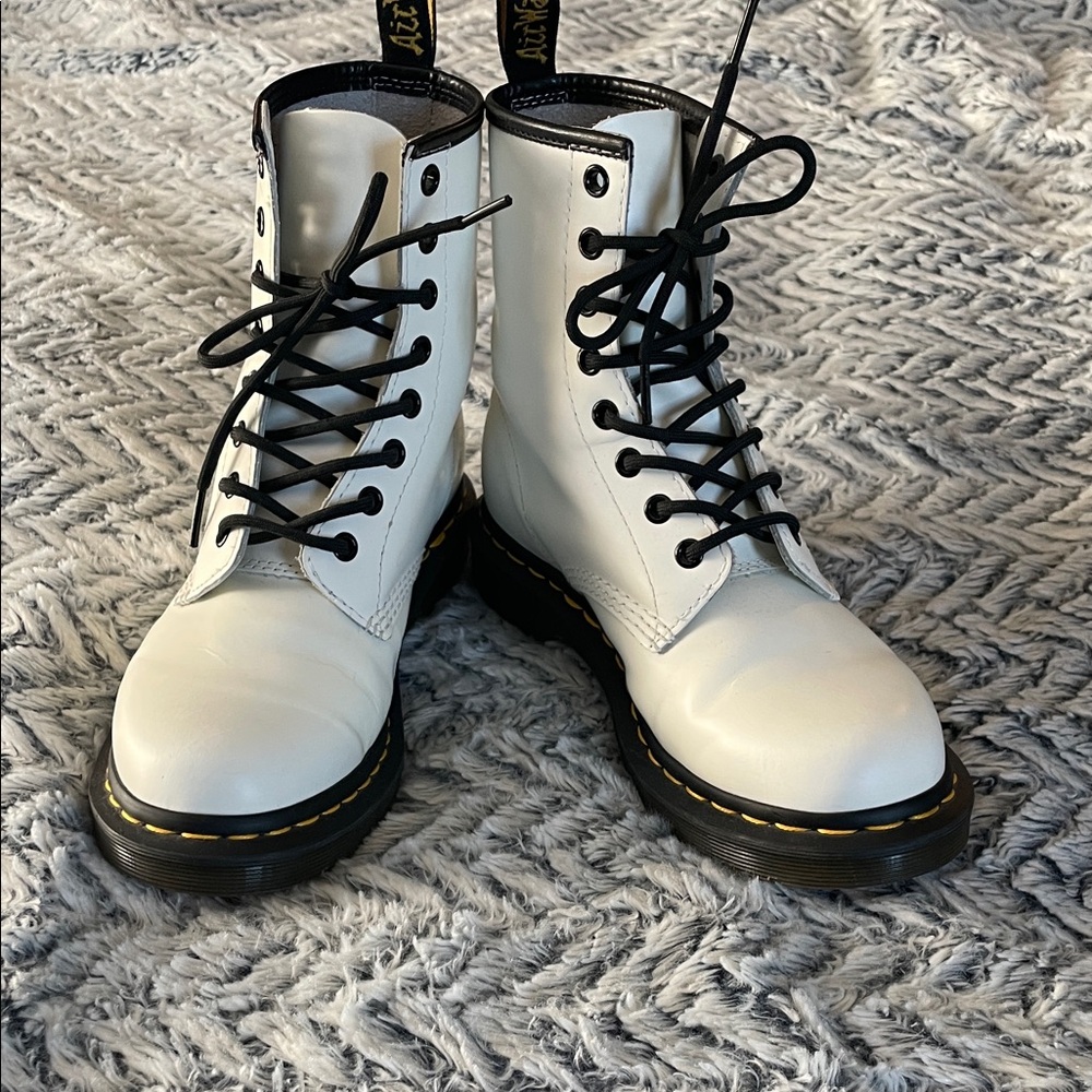 Dr. Martens White Leather Boots with Black Accents